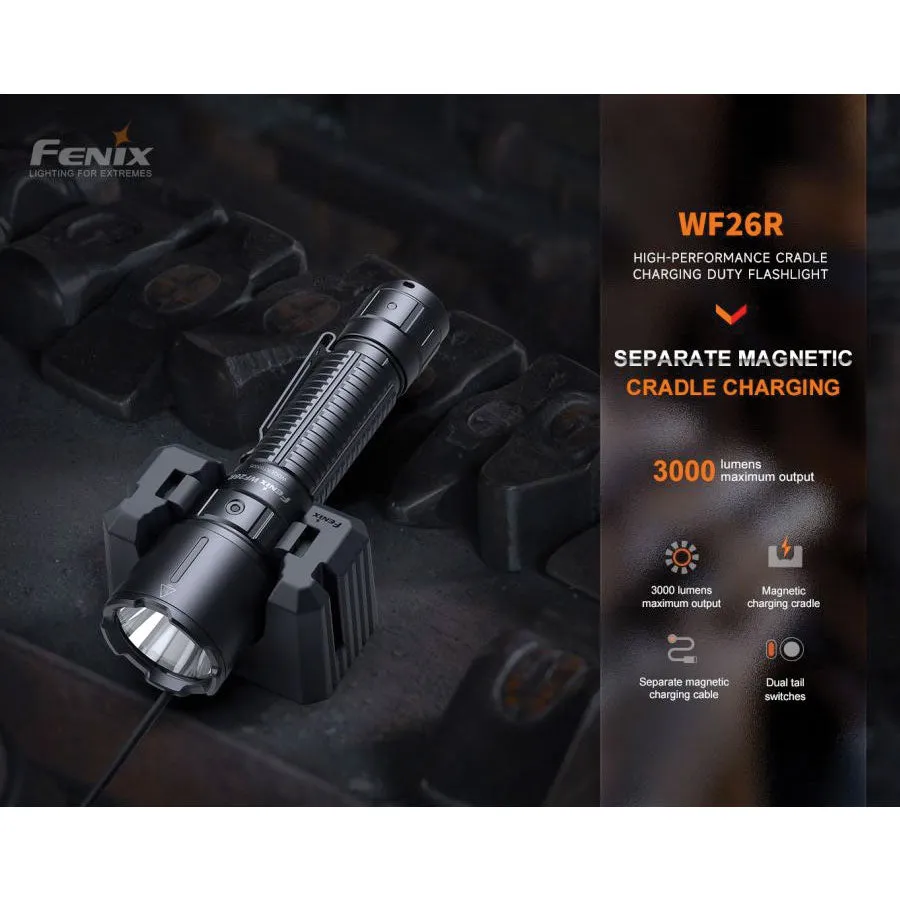 Fenix WF26R 3000 lumens 450m throw rechargeable torch with charging dock