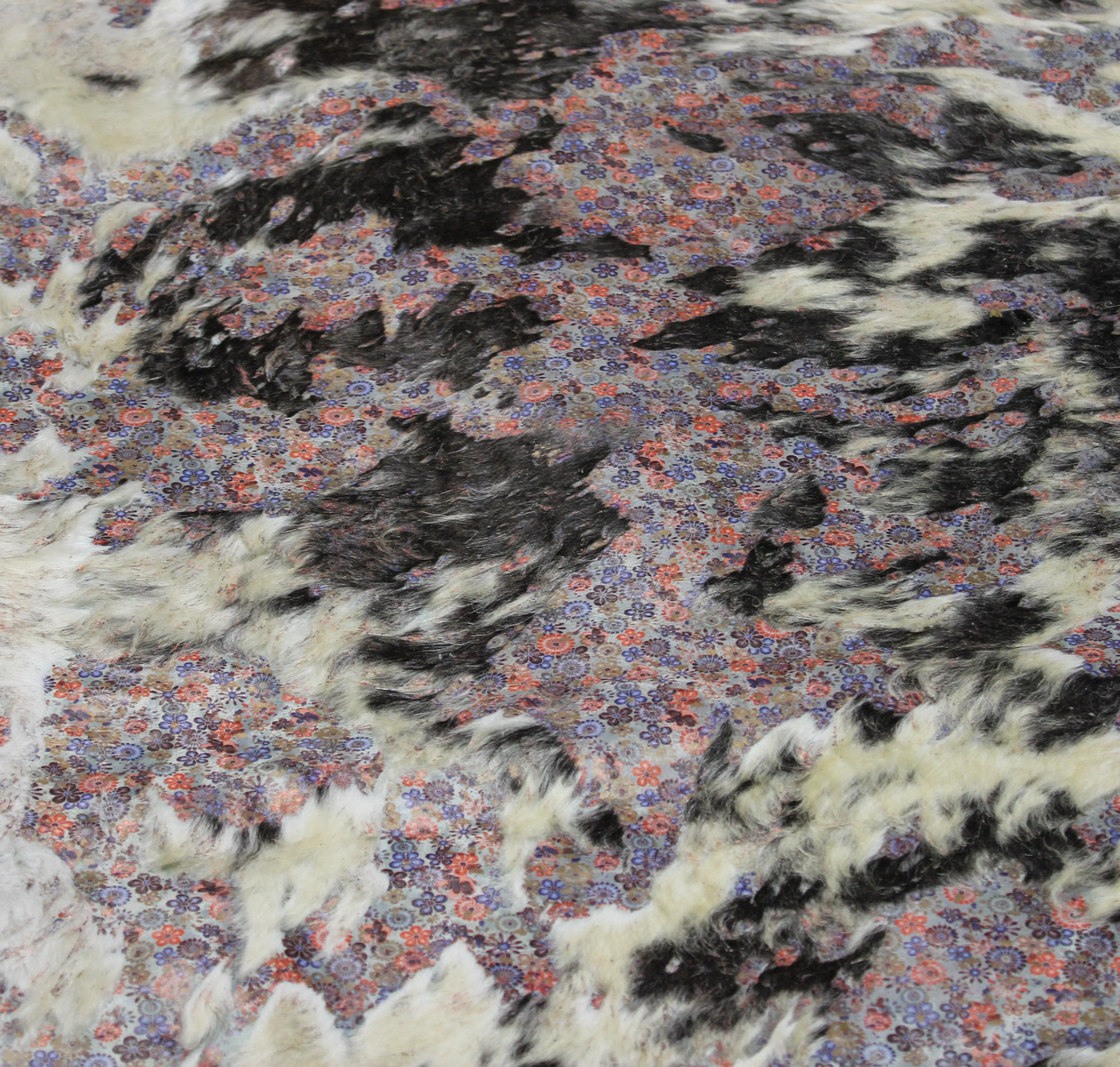 flowers print on  black& white  COWHIDE 7 ft