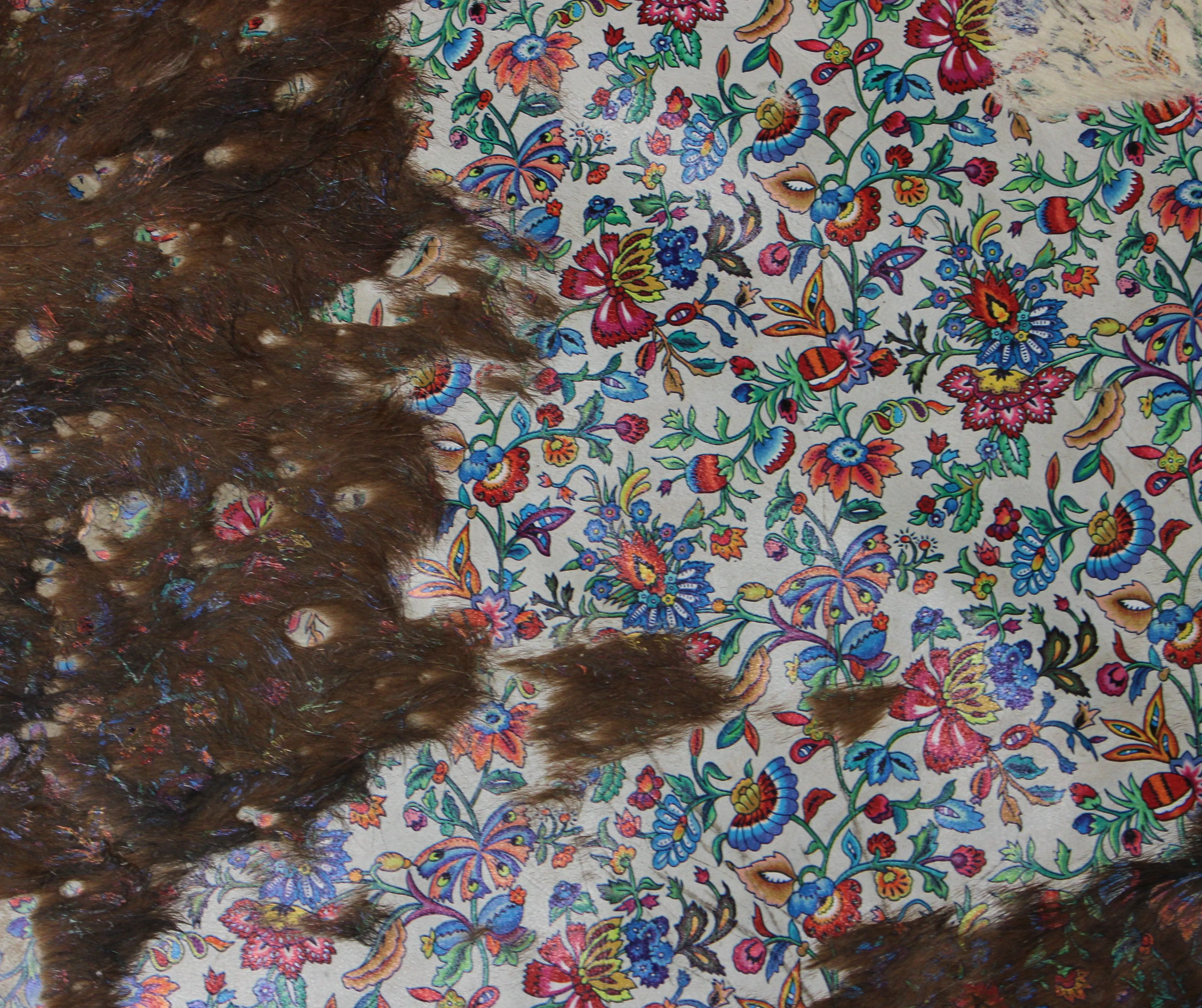 Flowers Print  on  Tricolor COWHIDE - 82x67 INCHES - Premium Cowhide Leather