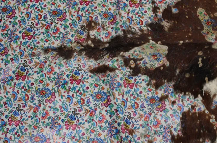 Flowers Print  on  Tricolor COWHIDE - 82x67 INCHES - Premium Cowhide Leather
