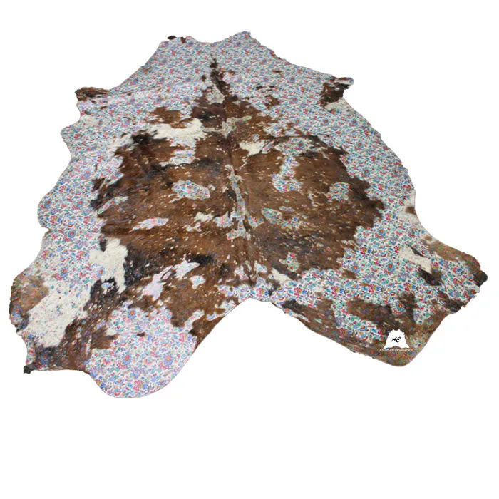 Flowers Print  on  Tricolor COWHIDE - 82x67 INCHES - Premium Cowhide Leather