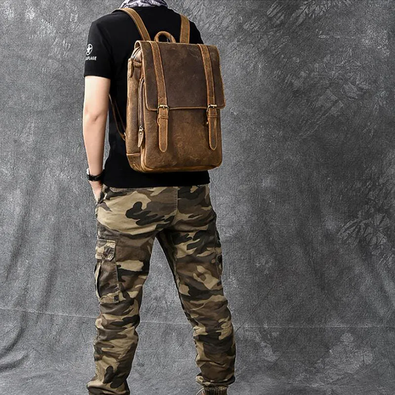 Full Grain Leather Men's Backpack, Distressed Leather Travel Backpack, Laptop Backpack