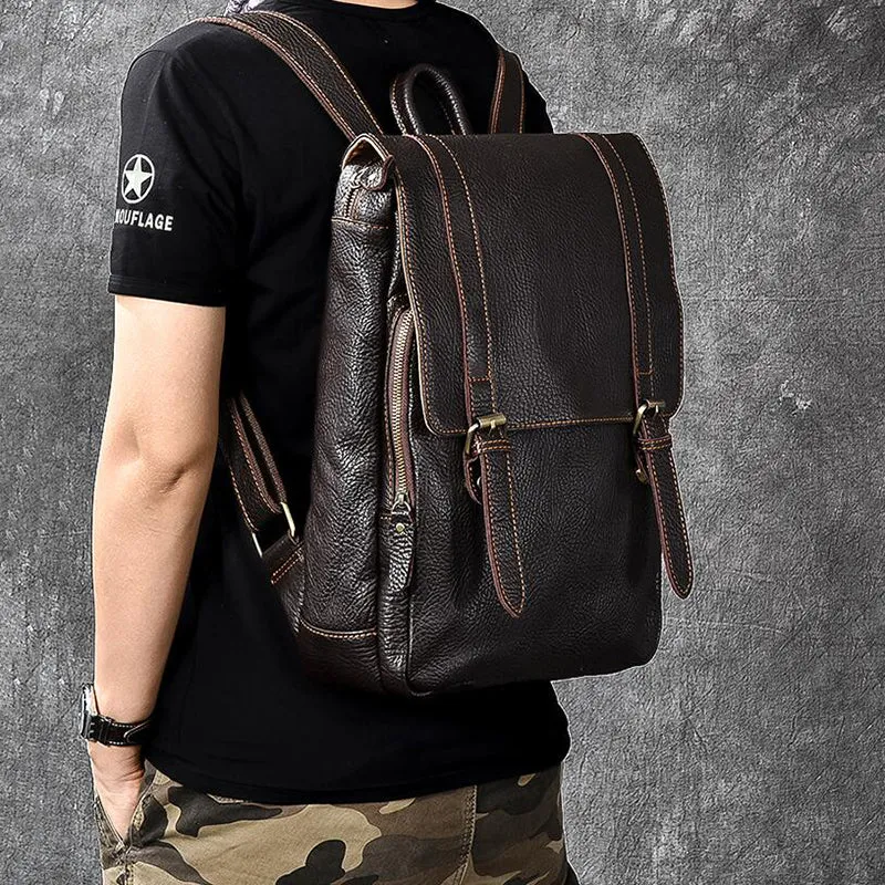 Full Grain Leather Men's Backpack, Distressed Leather Travel Backpack, Laptop Backpack