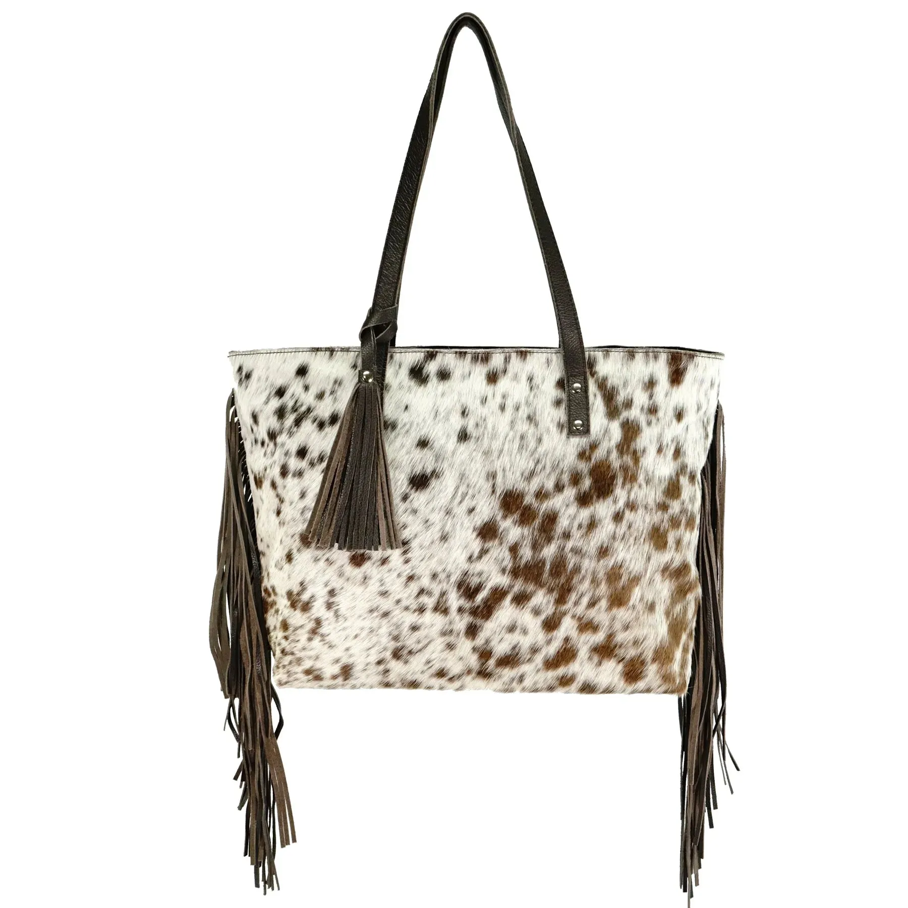 Genuine leather hair on cowhide women's shoulder bag with fringes