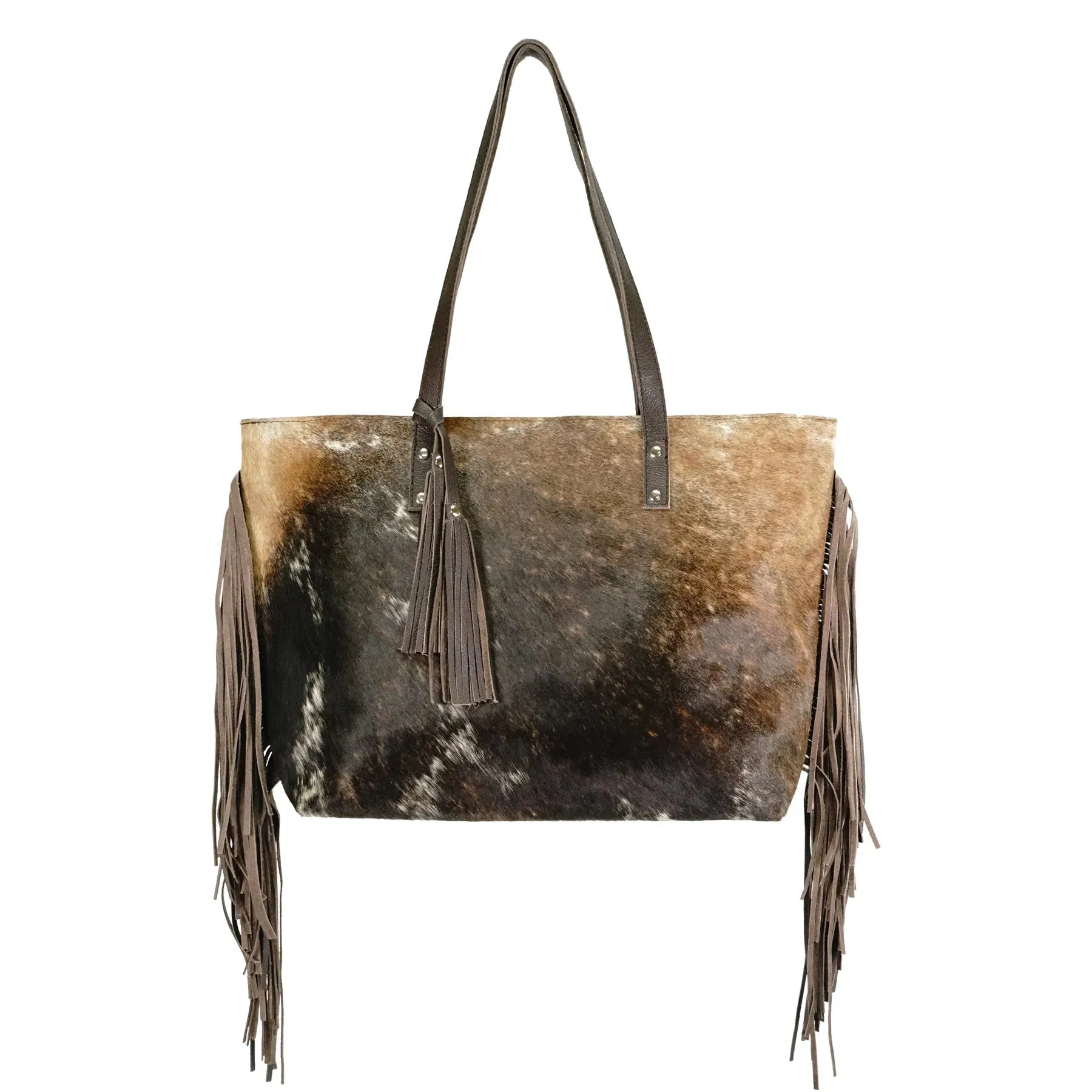 Genuine leather hair on cowhide women's shoulder bag with fringes