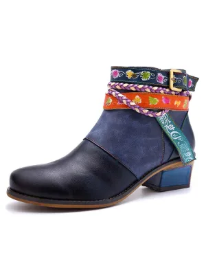 Genuine Leather Vintage Bohemian Ankle Boots