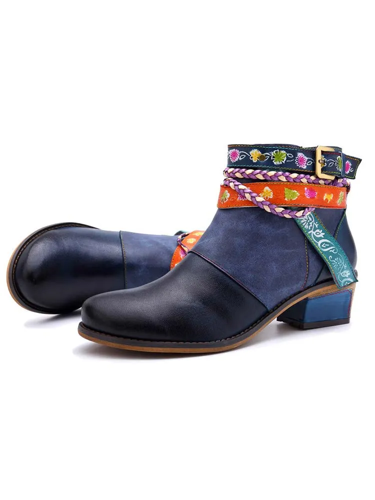 Genuine Leather Vintage Bohemian Ankle Boots