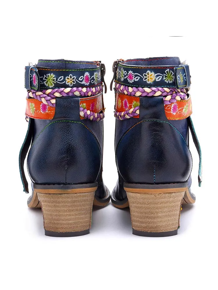 Genuine Leather Vintage Bohemian Ankle Boots