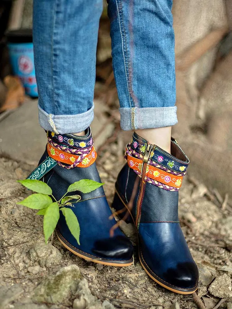 Genuine Leather Vintage Bohemian Ankle Boots