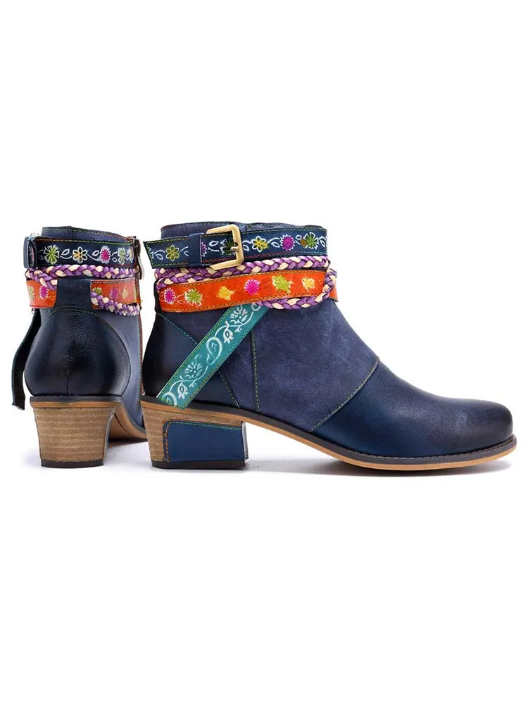 Genuine Leather Vintage Bohemian Ankle Boots