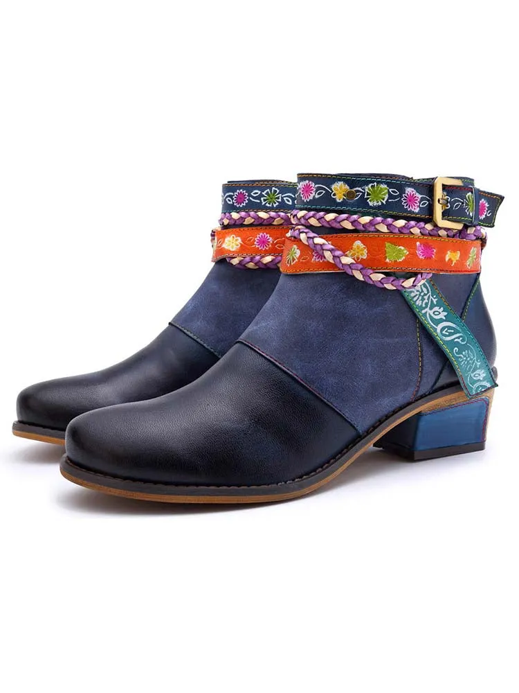 Genuine Leather Vintage Bohemian Ankle Boots