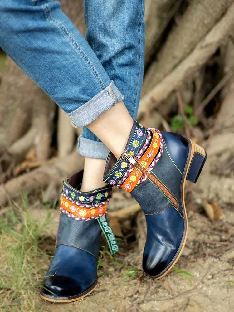 Genuine Leather Vintage Bohemian Ankle Boots