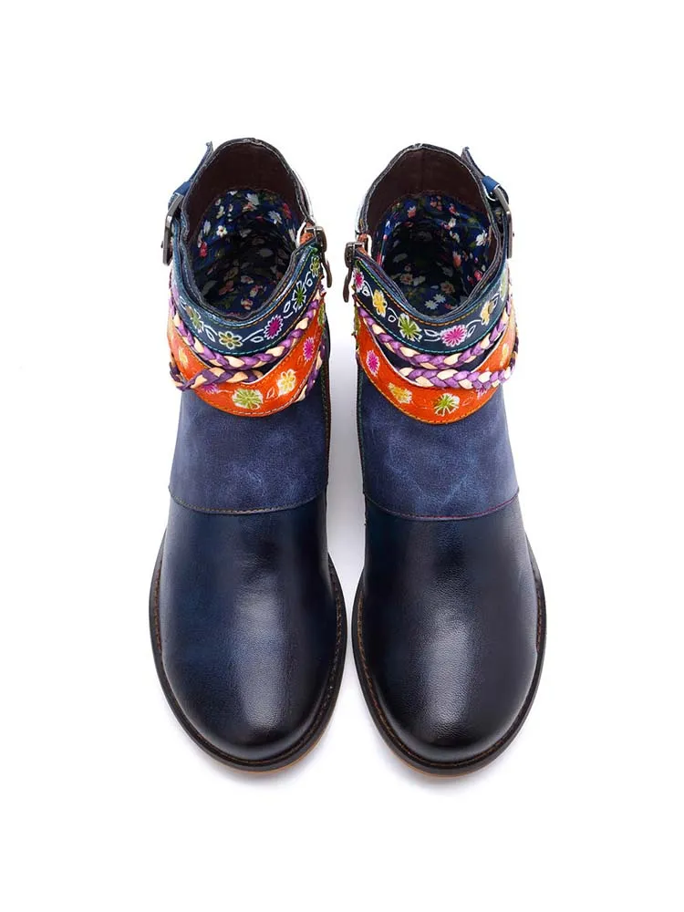 Genuine Leather Vintage Bohemian Ankle Boots