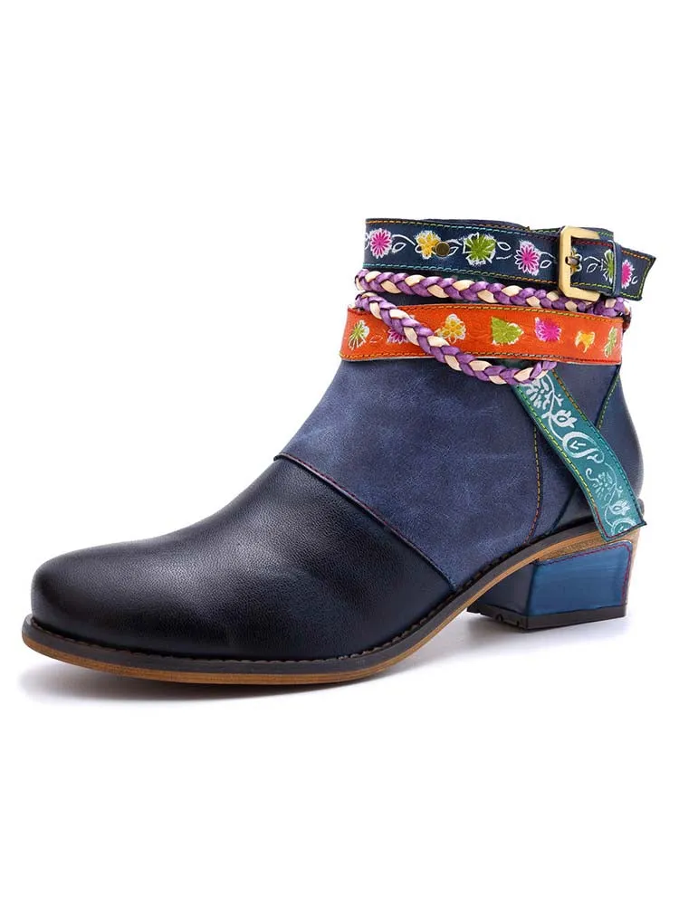 Genuine Leather Vintage Bohemian Ankle Boots