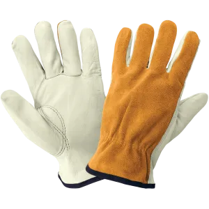 Global Glove & Safety 3200BS Premium Grade Grain Cowhide Leather Palm Split Back Drivers Gloves