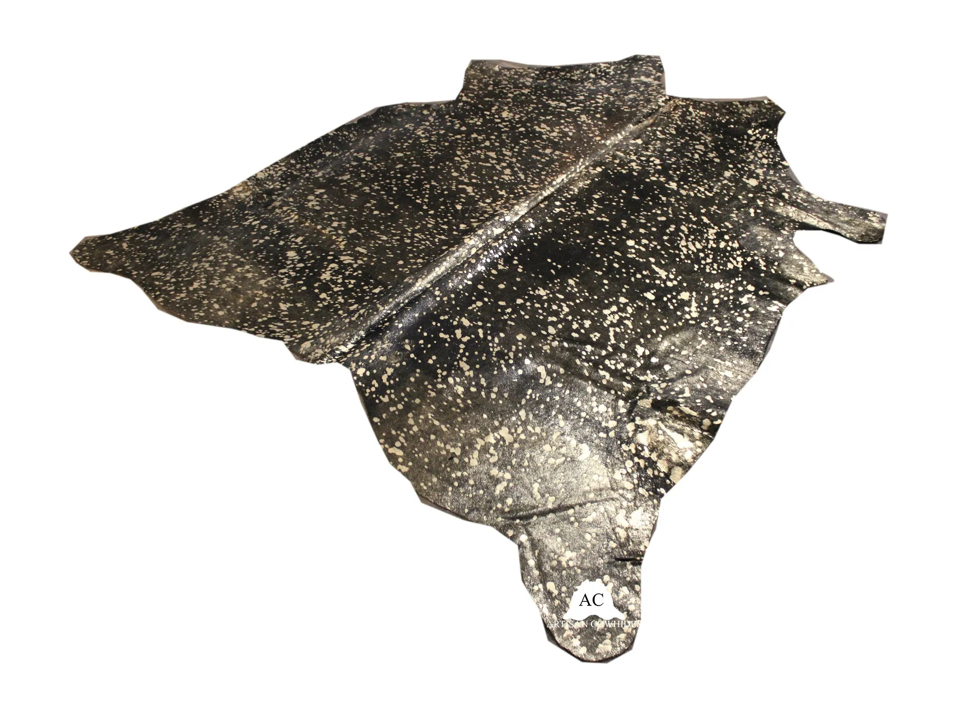 Gold Acid Washed On Black Dyed Cowhide - (XL7'5"x6'5" Ft) - Premium Cowhide Leather