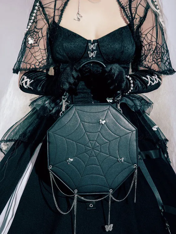 Gothic Lolita Bag Black Butterfly Pattern PU Leather Handbag Lolita Accessories