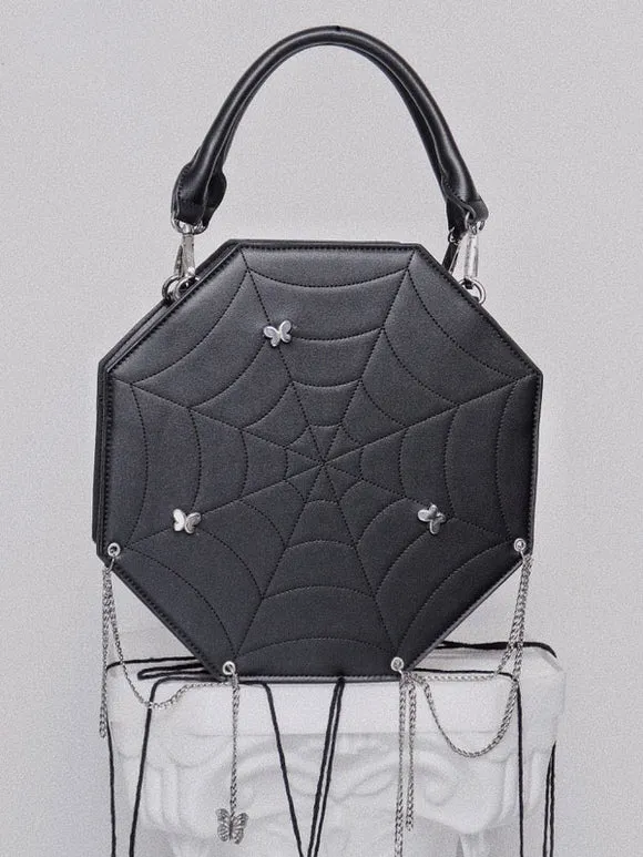 Gothic Lolita Bag Black Butterfly Pattern PU Leather Handbag Lolita Accessories