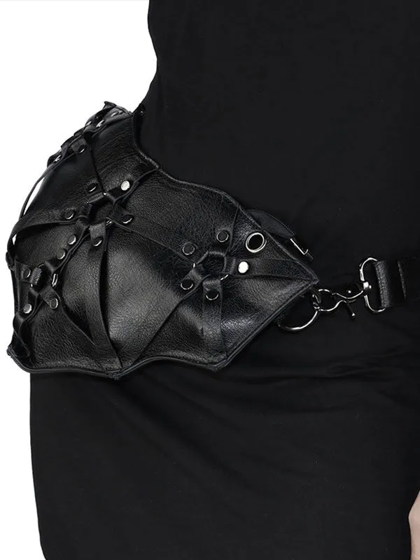 Gothic Lolita Bag Black PU Leather Zipper PU Leather Waist Pack Lolita Accessories