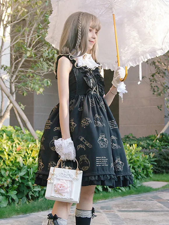 Gothic Lolita Bag Pink Chains Pearls Applique Handbag PU Leather Lolita Accessories