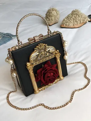 Gothic Lolita Bag Pink Chains Pearls Applique Handbag PU Leather Lolita Accessories