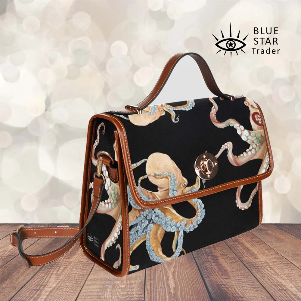 Gothic Octopus Purse, Cross Body Purse, Vegan, Canvas Satchel bag