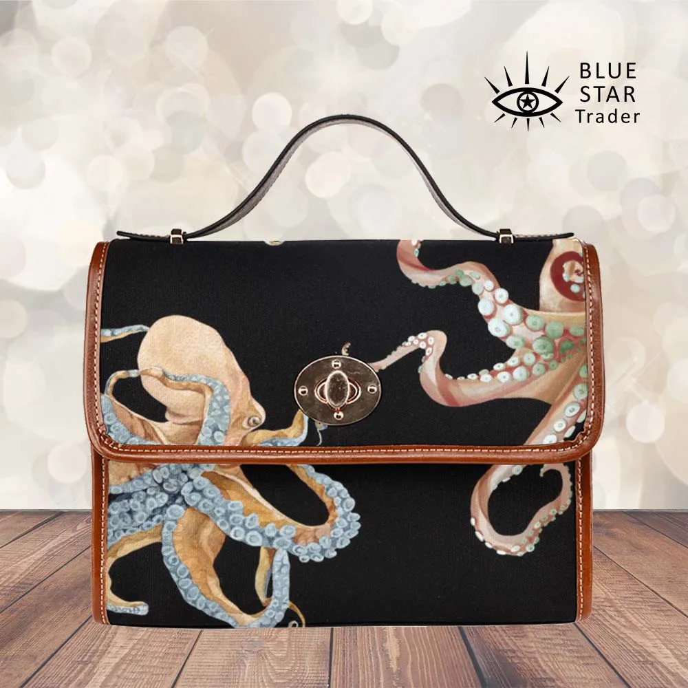 Gothic Octopus Purse, Cross Body Purse, Vegan, Canvas Satchel bag