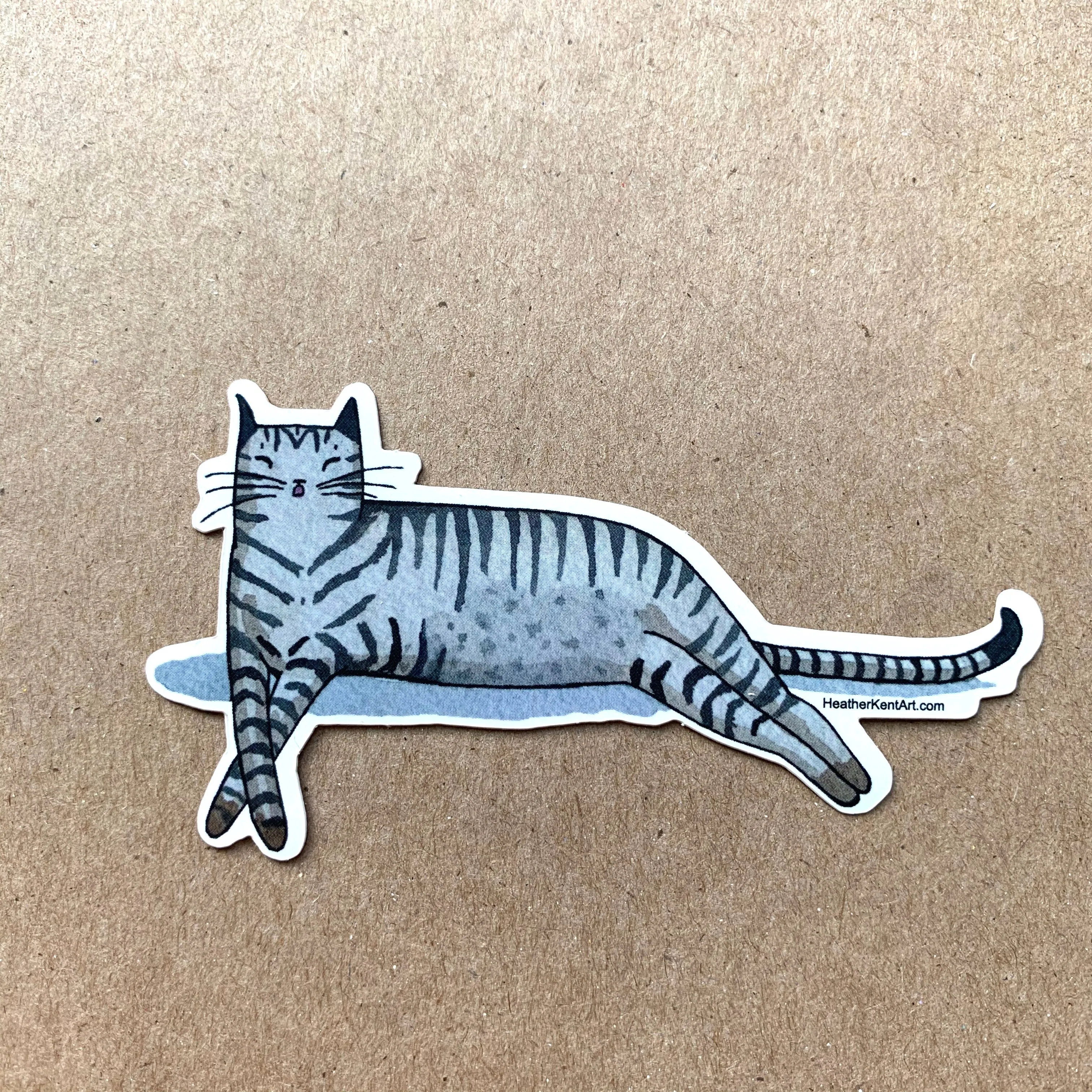 Gray Tabby Cat Sleeping -  Vinyl Decal Sticker, 3 inch, FREE SHIPPING