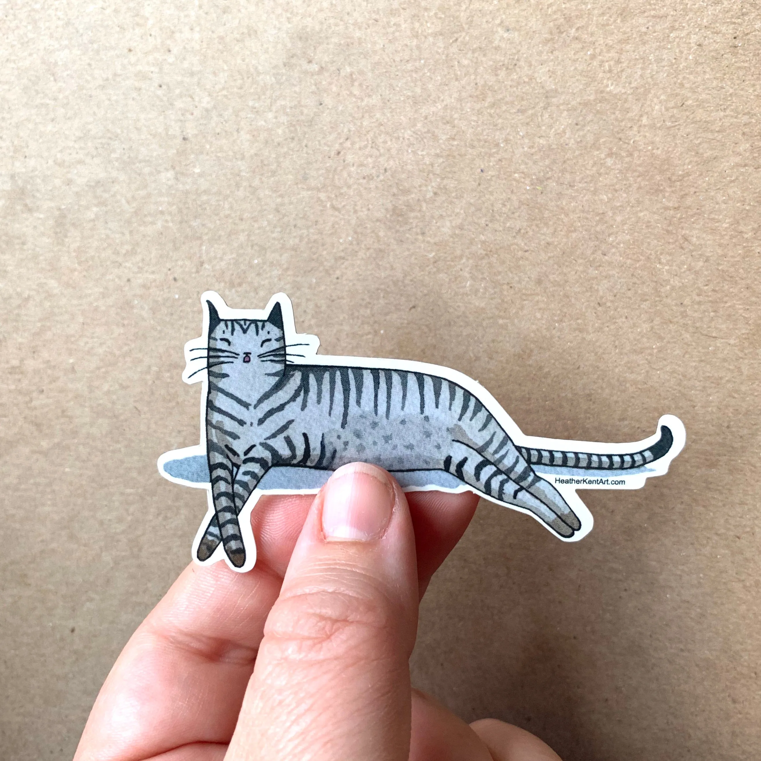 Gray Tabby Cat Sleeping -  Vinyl Decal Sticker, 3 inch, FREE SHIPPING