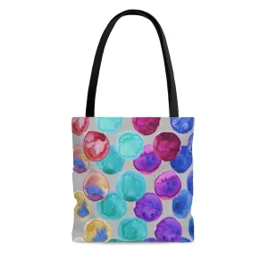 Grey Watercolor Dots Tote Bag, Abstract Watercolor Dotted Square 13"x13", 16"x16", 18"x18" Premium Quality Market Tote Bag - Made in USA