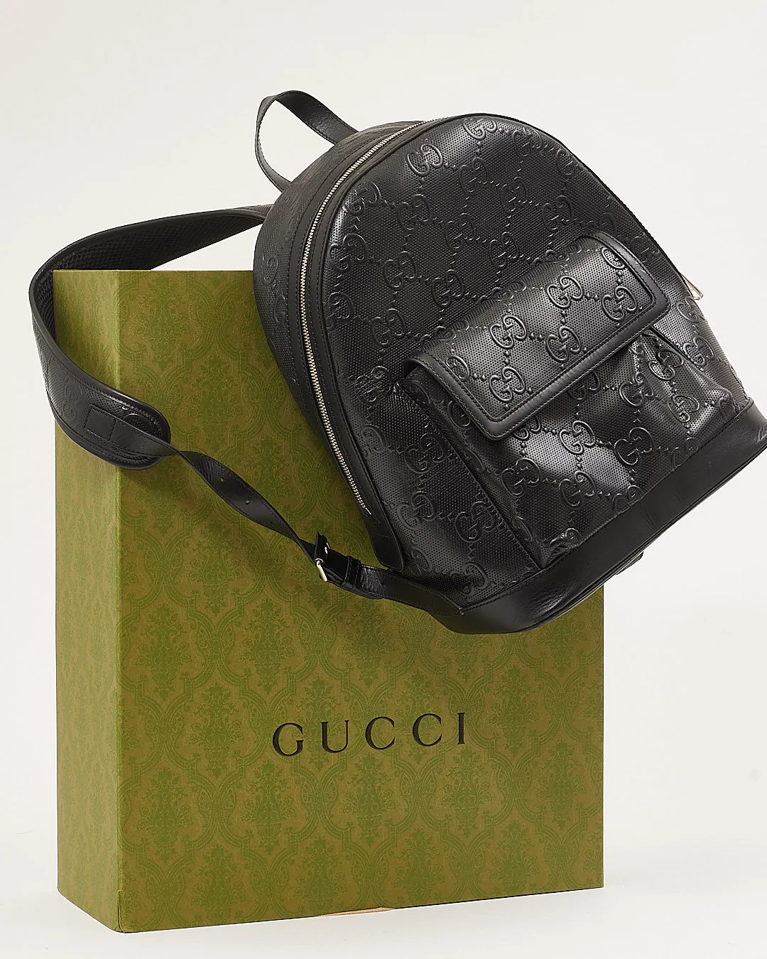 Gucci Black GG Perforated Leather Backpack