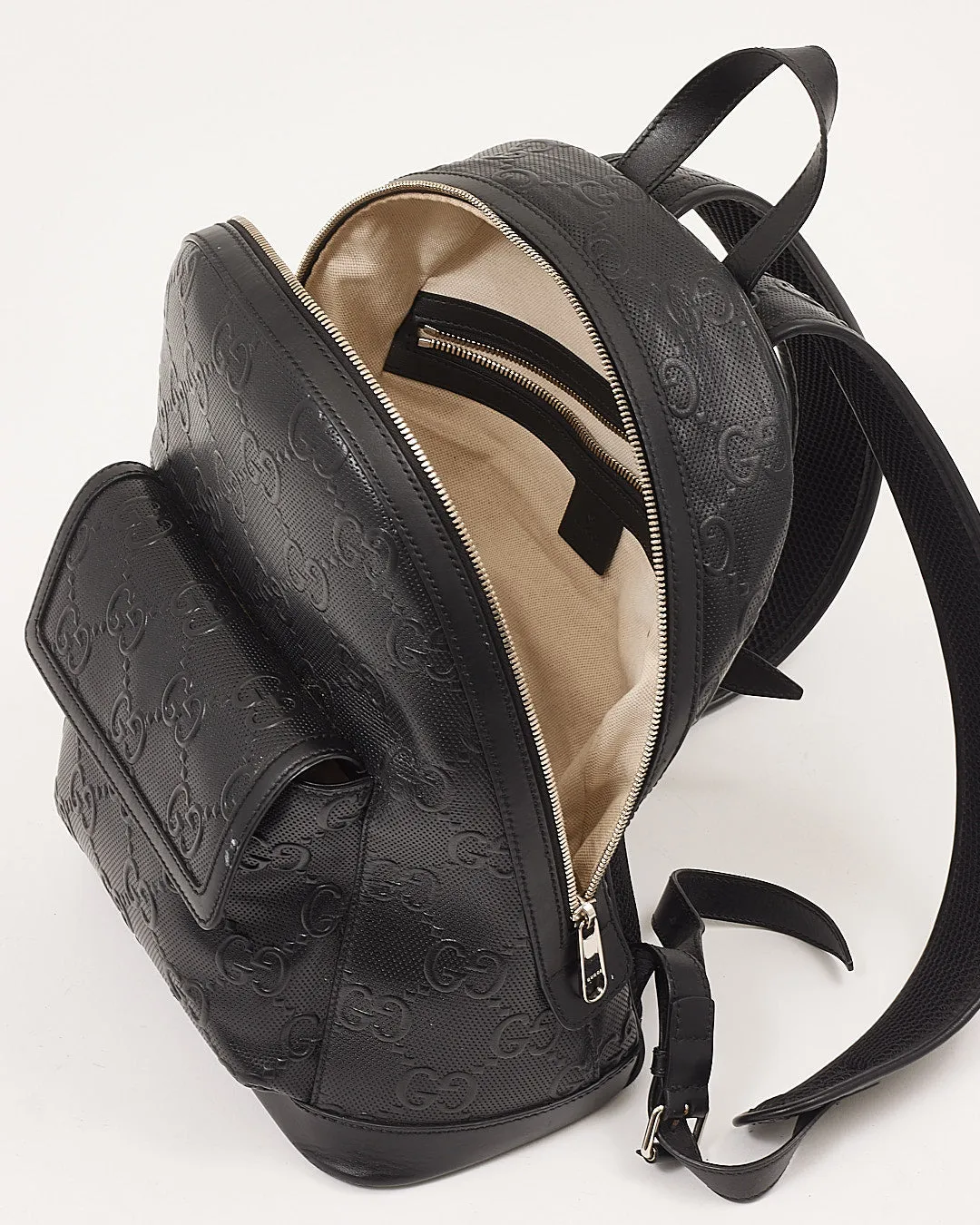 Gucci Black GG Perforated Leather Backpack