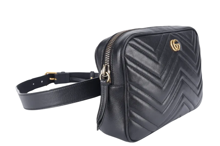 GUCCI GG MARMONT SQUARE BELT BAG BLACK LEATHER GOLD HARDWARE NO DUST COVER