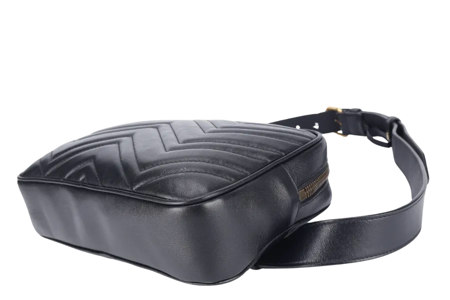 GUCCI GG MARMONT SQUARE BELT BAG BLACK LEATHER GOLD HARDWARE NO DUST COVER
