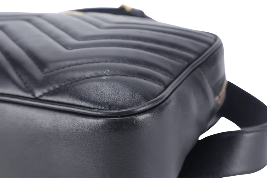 GUCCI GG MARMONT SQUARE BELT BAG BLACK LEATHER GOLD HARDWARE NO DUST COVER