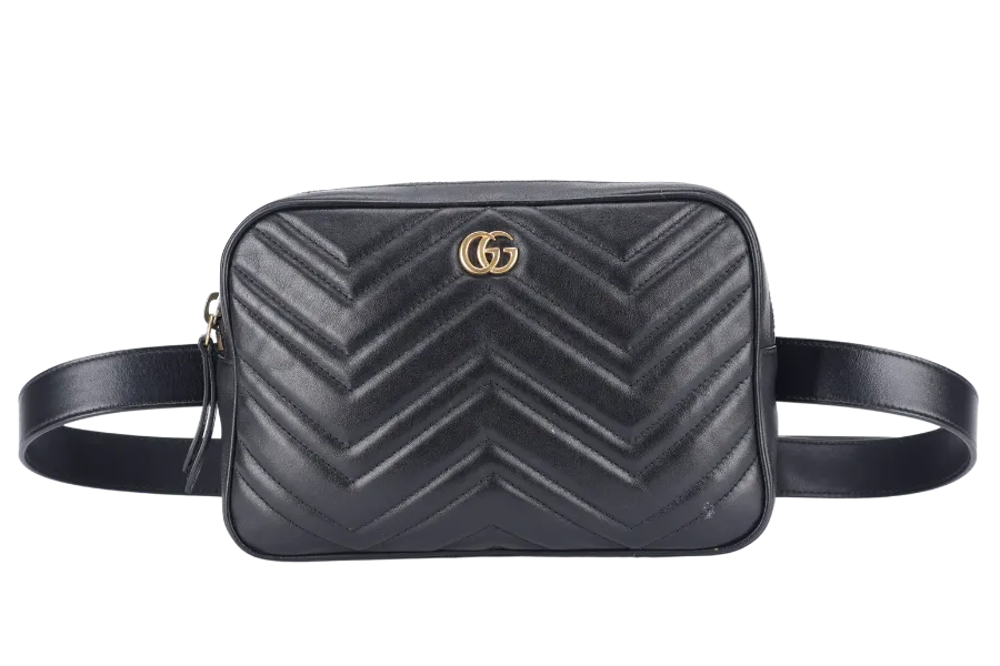 GUCCI GG MARMONT SQUARE BELT BAG BLACK LEATHER GOLD HARDWARE NO DUST COVER
