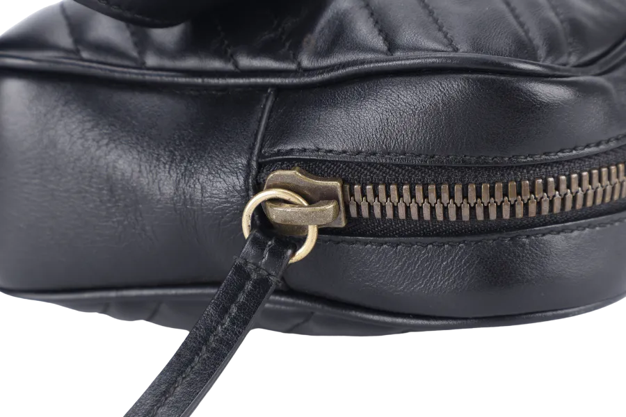 GUCCI GG MARMONT SQUARE BELT BAG BLACK LEATHER GOLD HARDWARE NO DUST COVER