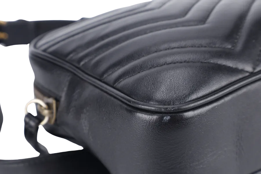 GUCCI GG MARMONT SQUARE BELT BAG BLACK LEATHER GOLD HARDWARE NO DUST COVER