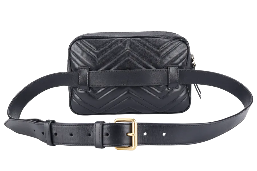 GUCCI GG MARMONT SQUARE BELT BAG BLACK LEATHER GOLD HARDWARE NO DUST COVER