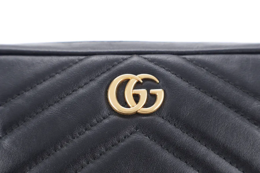 GUCCI GG MARMONT SQUARE BELT BAG BLACK LEATHER GOLD HARDWARE NO DUST COVER