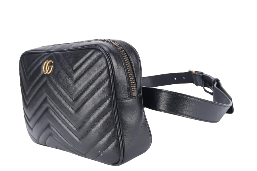 GUCCI GG MARMONT SQUARE BELT BAG BLACK LEATHER GOLD HARDWARE NO DUST COVER