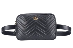 GUCCI GG MARMONT SQUARE BELT BAG BLACK LEATHER GOLD HARDWARE NO DUST COVER