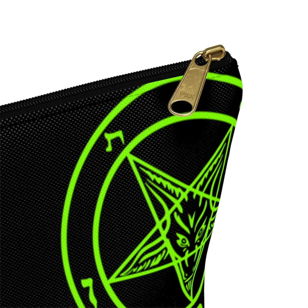 Hail Satan Baphomet - Neon Green -  Accessory Pouch w T-bottom