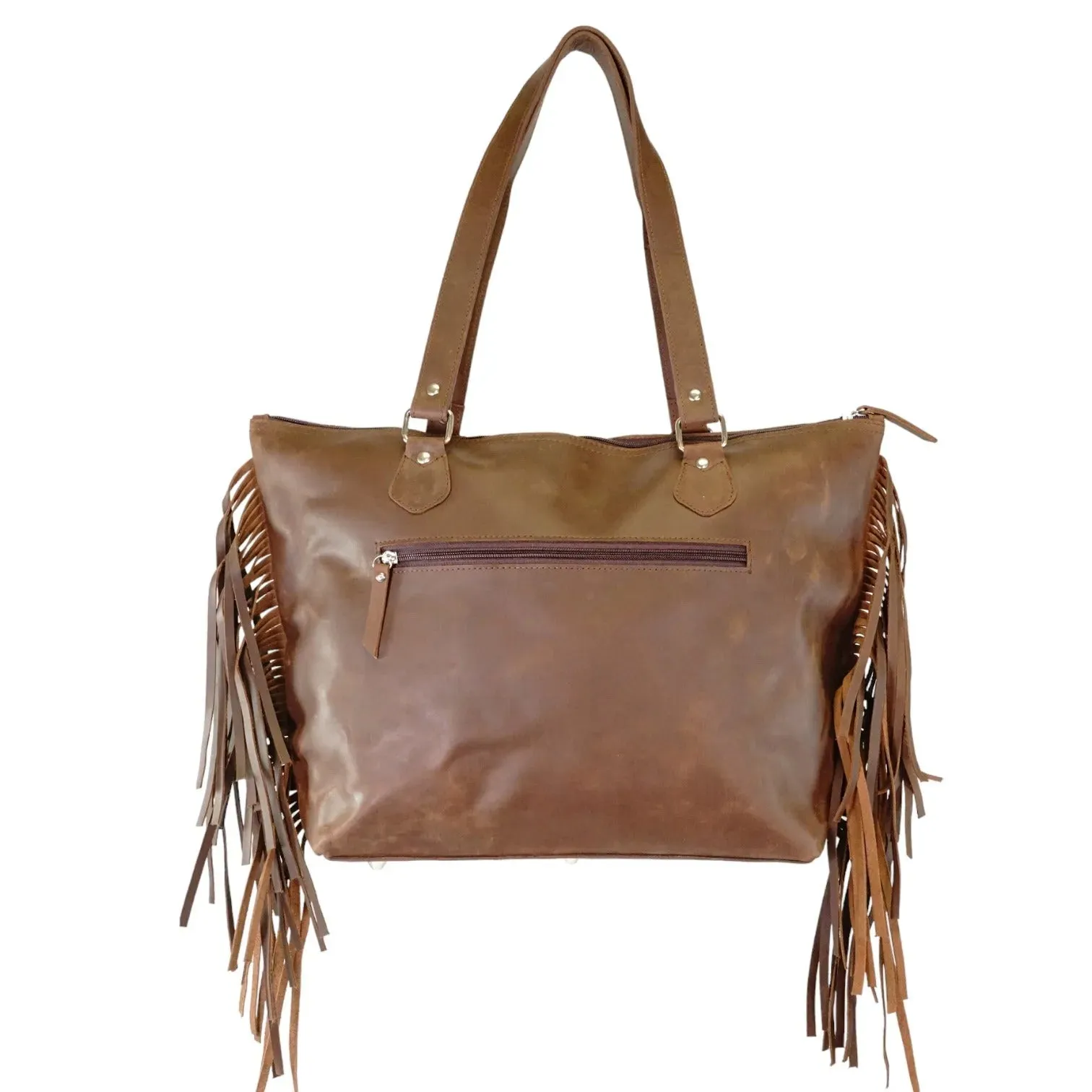 Hair on genius leather cowhide  tote bag with fringes