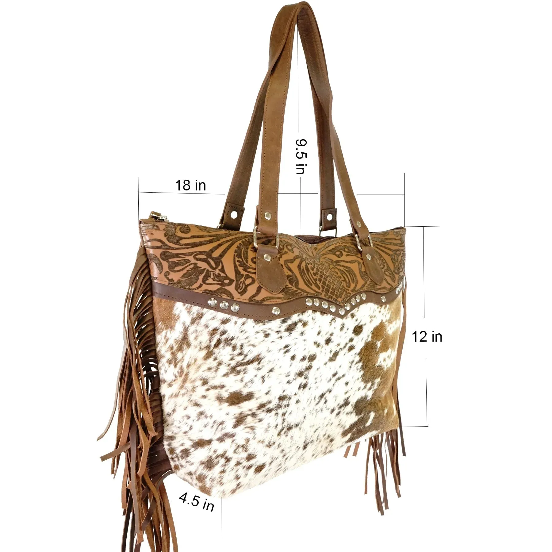 Hair on genius leather cowhide  tote bag with fringes