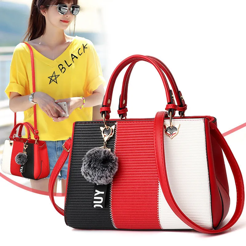 Hairball Ornaments Totes Patchwork Handbag Party Purse Ladies Messenger Crossbody Shoulder Bags Women Handbags