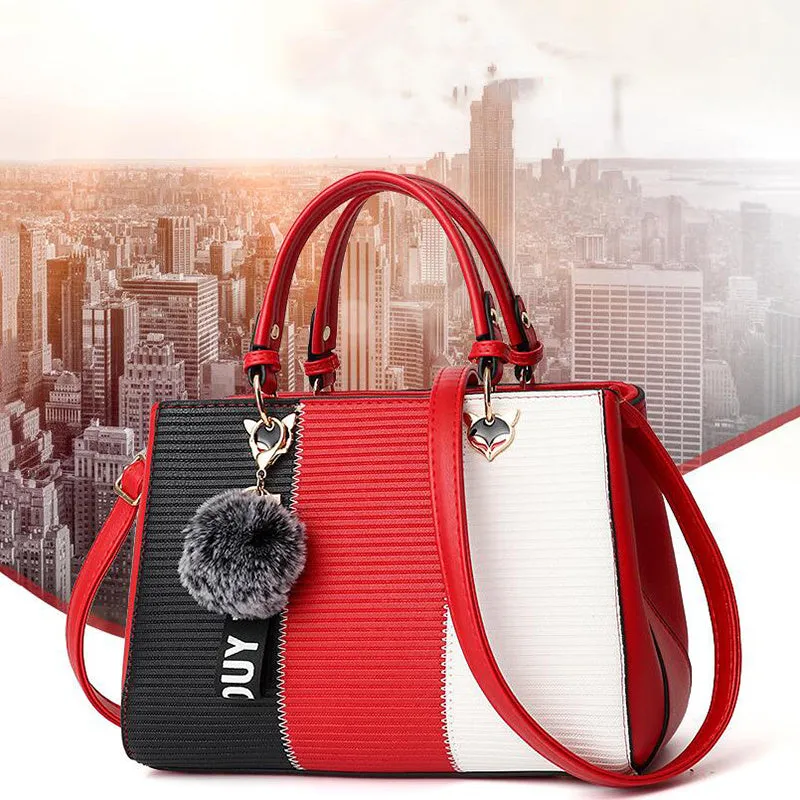 Hairball Ornaments Totes Patchwork Handbag Party Purse Ladies Messenger Crossbody Shoulder Bags Women Handbags