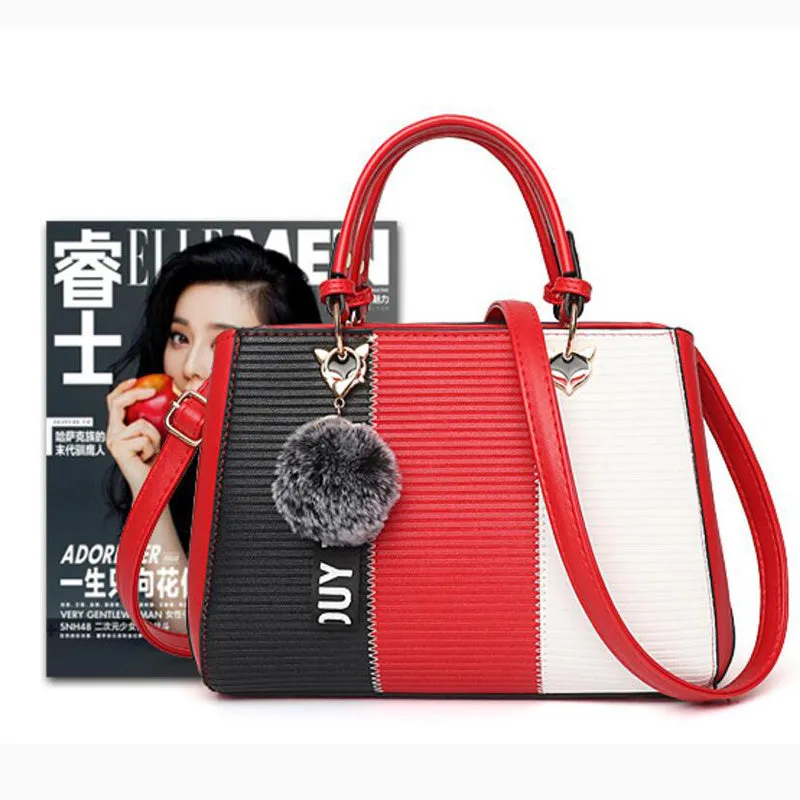 Hairball Ornaments Totes Patchwork Handbag Party Purse Ladies Messenger Crossbody Shoulder Bags Women Handbags