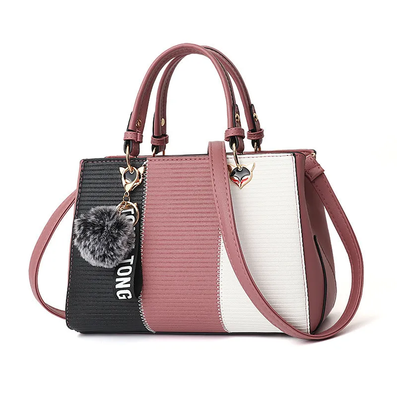Hairball Ornaments Totes Patchwork Handbag Party Purse Ladies Messenger Crossbody Shoulder Bags Women Handbags