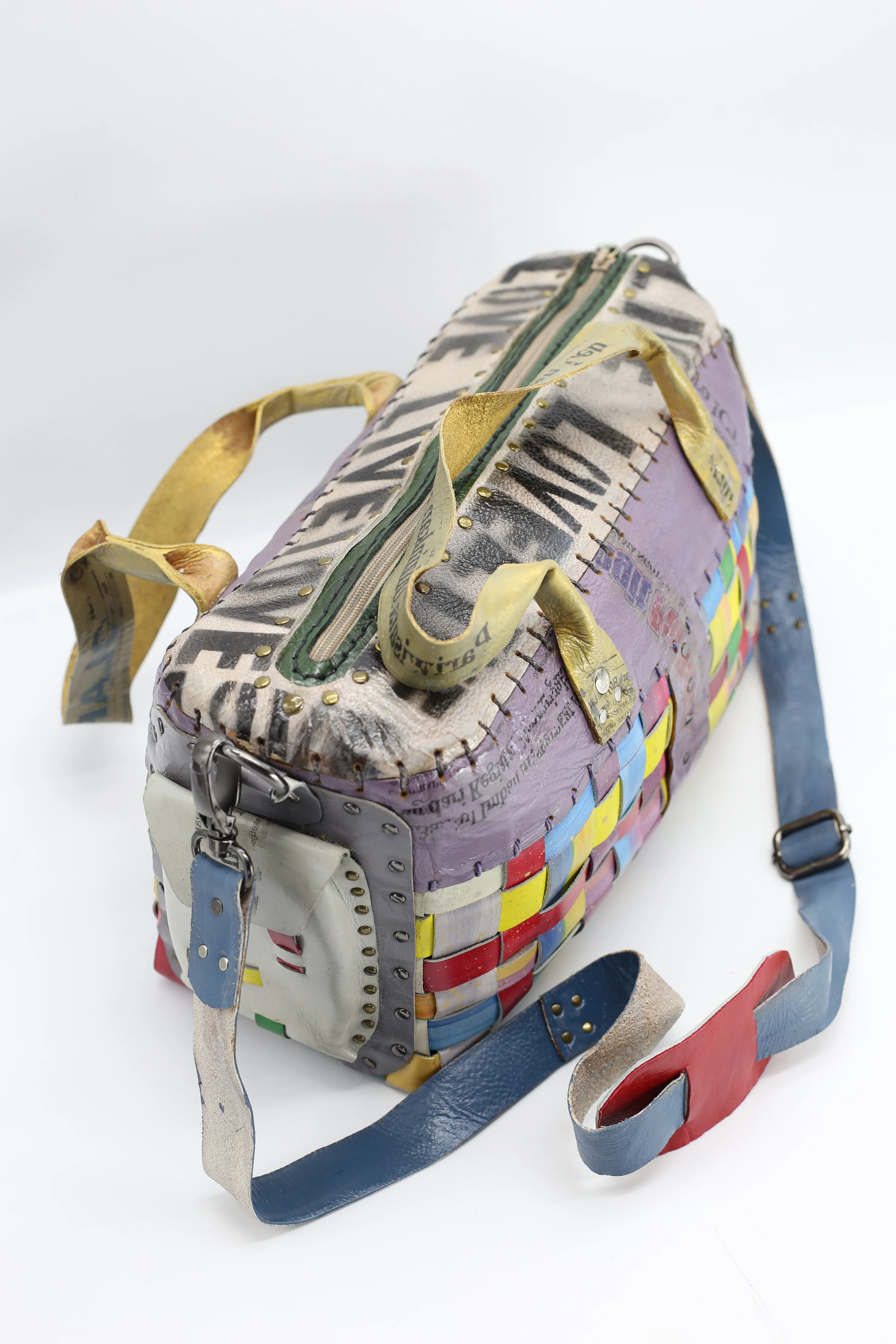 Hand Crafted Rainbow Travel Bag With LOVE From Recycled Leather